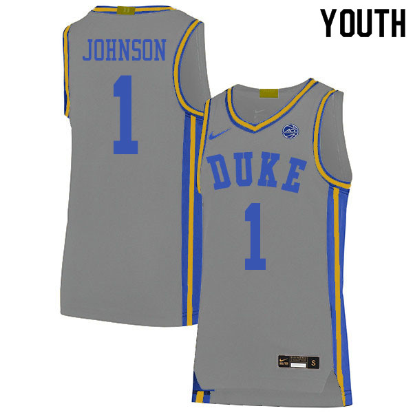Youth #1 Jalen Johnson Duke Blue Devils College Basketball Jerseys Sale-Gray